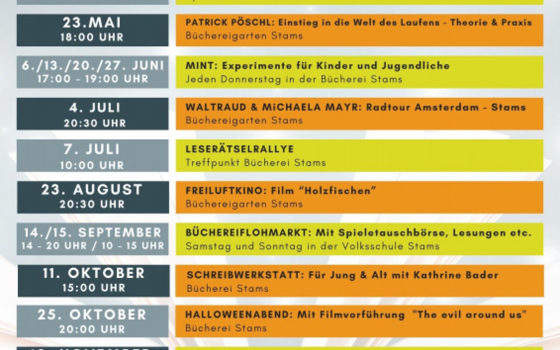 Folder, wo alle Veranstaltungen von 2024 aufgelistet sind.